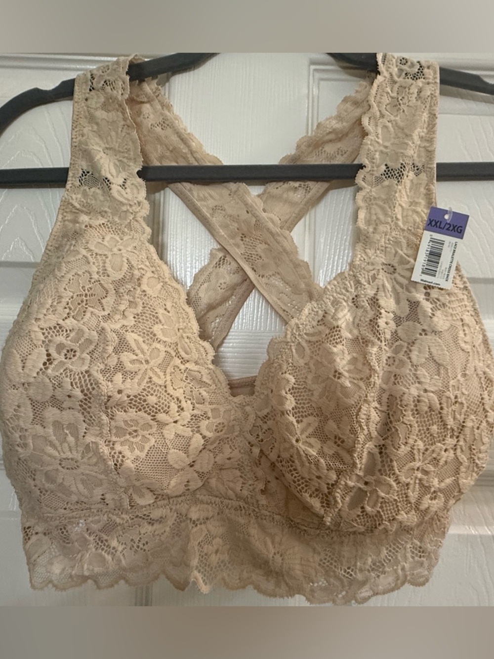 NWT - No Boundaries Beige Lace Bralette with Crisscross Back